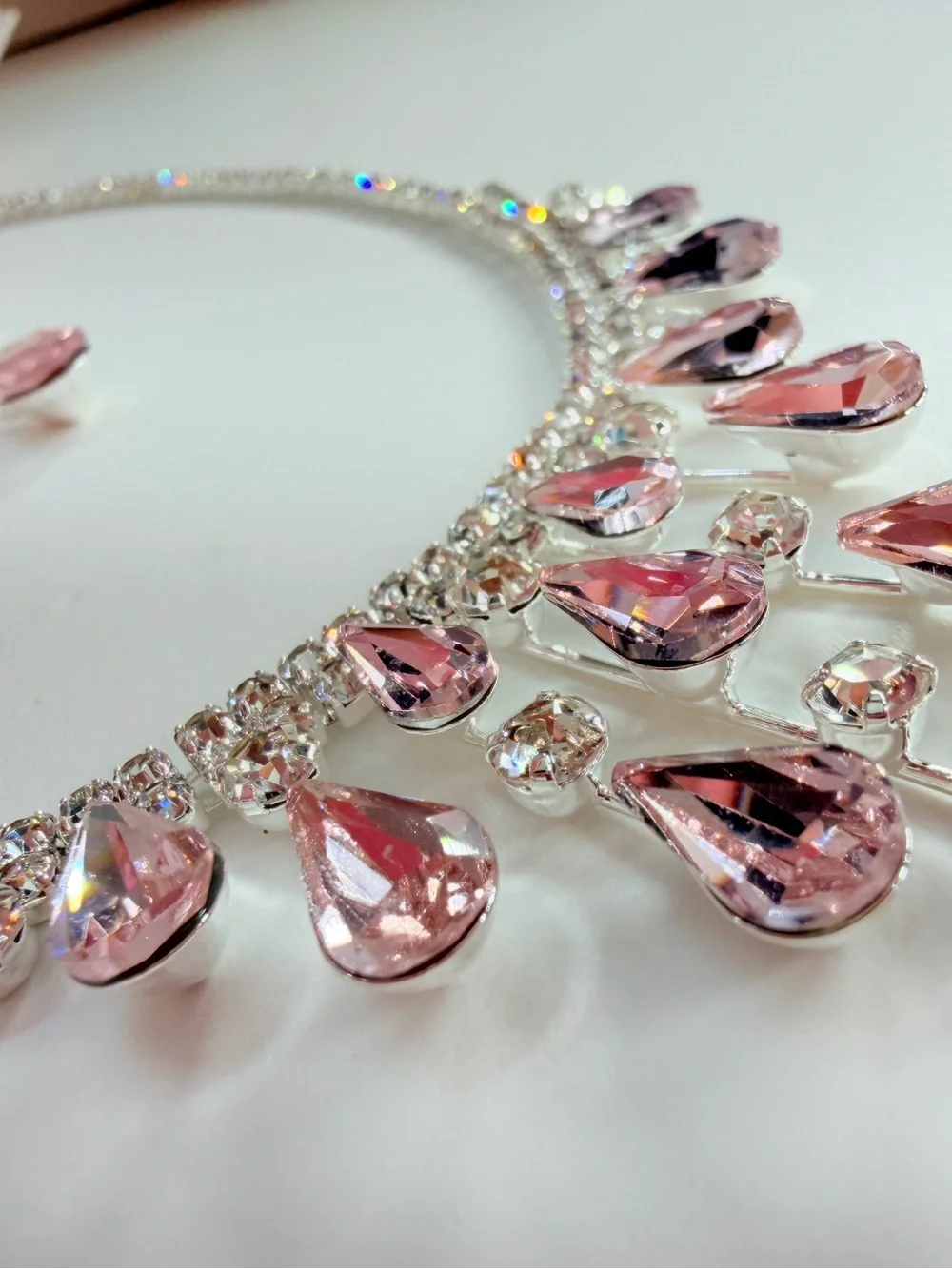 Pink Teardrop Crystal Necklace and Earring Set